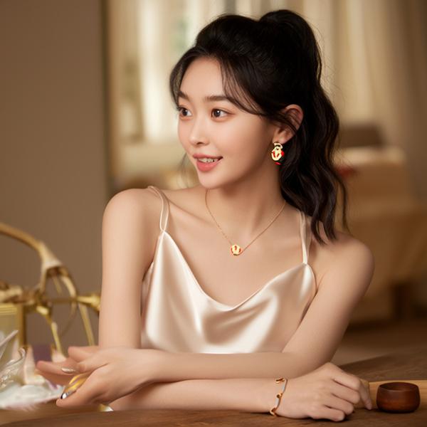 生活瞬间，美女，韩系美女，丝绸，美妆广告，家庭餐桌，4K超清，写实风格，温馨，柔和室内光，细腻皮肤，项链，耳环，手链。