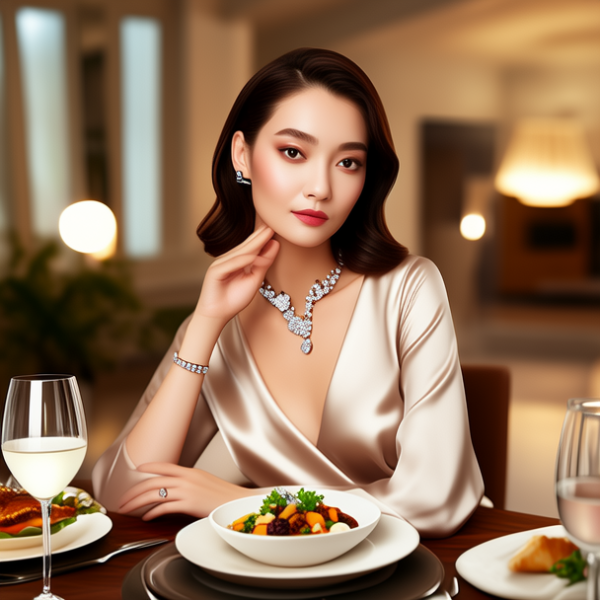 生活瞬间,美女,韩系美女,丝绸,美妆广告,家庭餐桌,4K超清,写实风格,温馨,柔和室内光,细腻皮肤,项链,耳环,手链。 生活瞬间,美女,韩系美女,丝绸,美妆广告,家庭餐桌,4K超清,写实风格,温馨,柔和室内光,细腻皮肤,项链,耳环,手链。